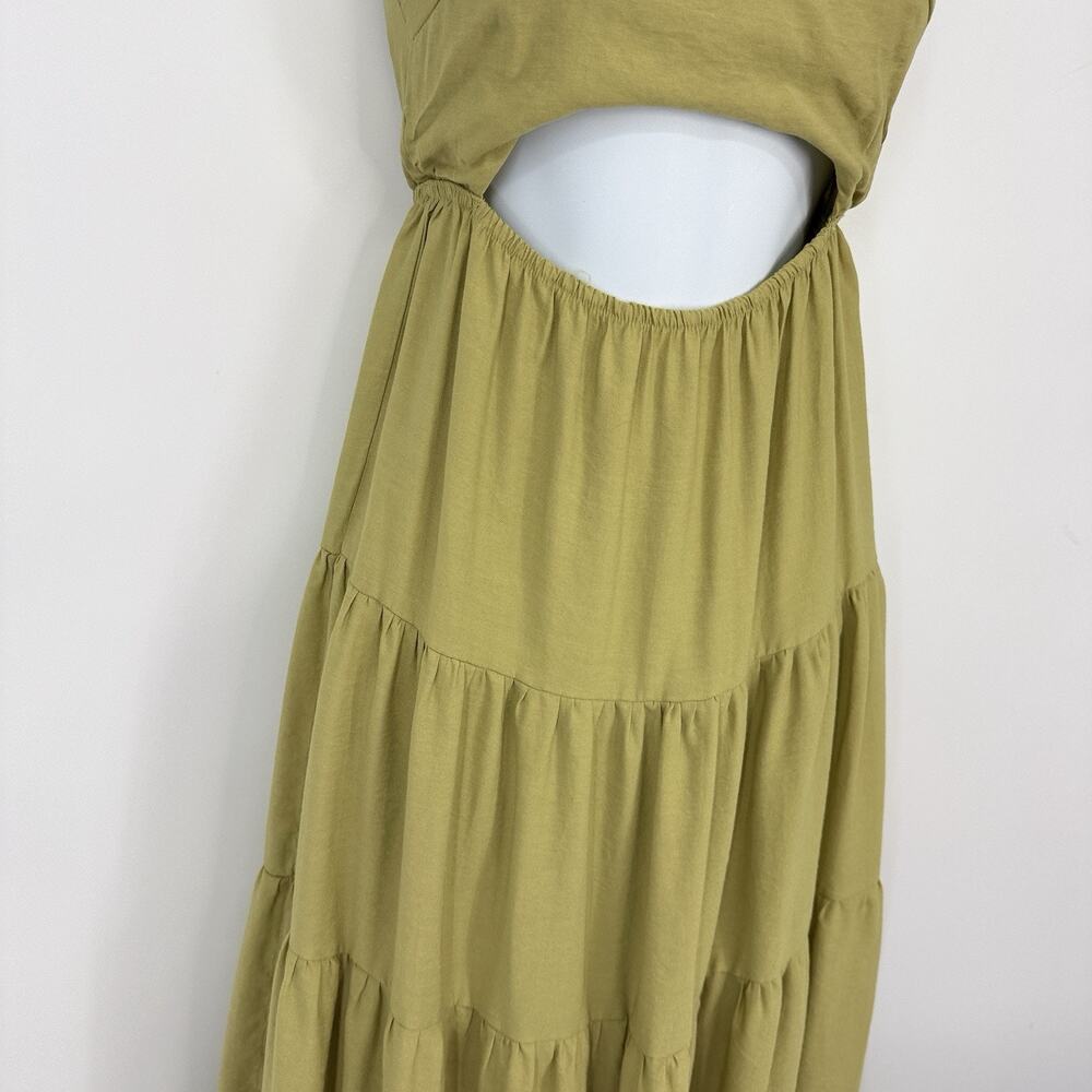Le Lis Dress XS Green Tie Halter Neck Cutout Tiered Midi Boho Summer - Picture 4 of 8